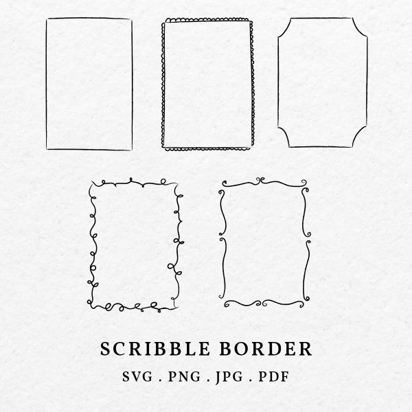 Illustration de cadre frontière griffonnage SVG PNG - bordure de Doodle de forme rectangulaire dessinée à la main, cadre de tourbillon de gribouillis de dessin, coins de croquis