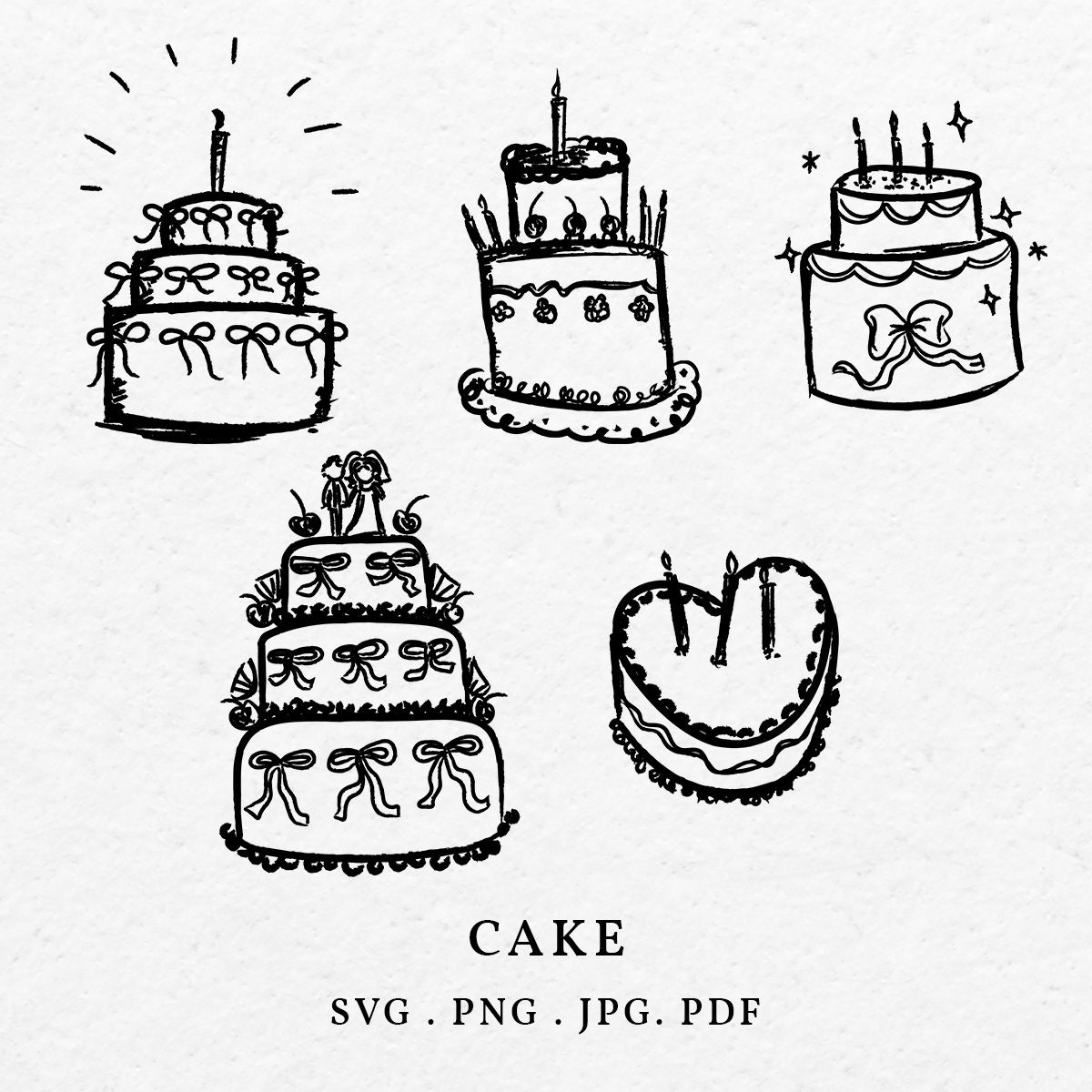 Wedding Cake Illustration Bundle SVG PNG Hand Drawn Marriage Cake Icon ...