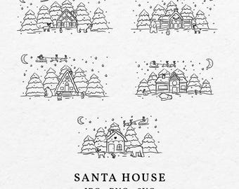 Handgetekende illustratie kerstmanhuis – illustraties kerstdorp (svg, png)