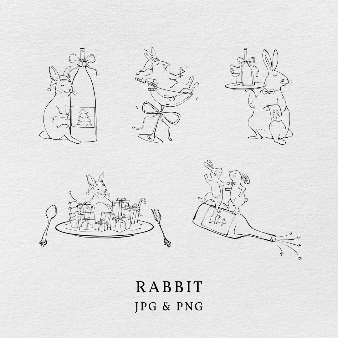 Hand-drawn Rabbit Illustration – Whimsical Doodle Art (PNG JPG) - Etsy