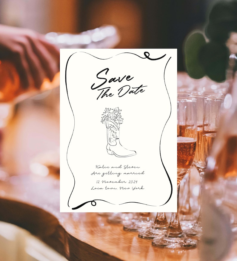 wedding invitation with cowboy boots illustration svg png