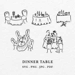 Dinner Table Illustration SVG PNG Bundle - Hand Drawn Food And Drink Icon For Wedding Invitation Card, Drawing Rehearsal Template Clipart