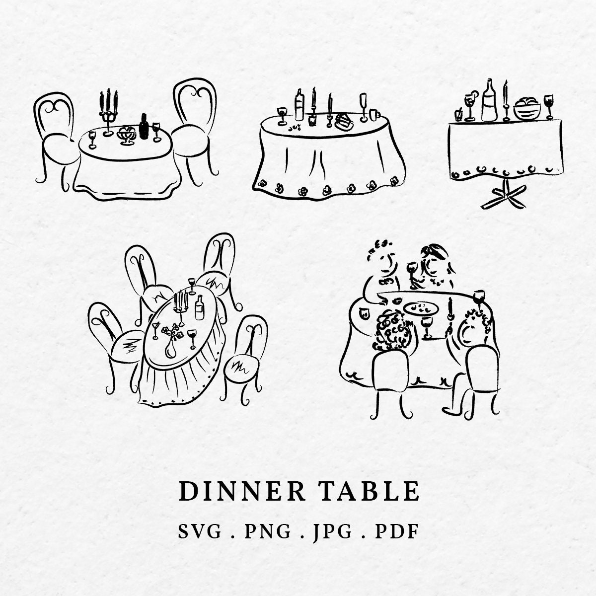 Hand-drawn Dinner Table Illustration – Wedding Invitation Clipart (SVG,  PNG) - Etsy, image size:1200x1200