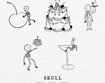 Hand Drawn Halloween Skull Clipart – Party Doodle Icons (SVG, PNG)