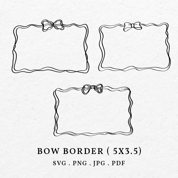 Bow Scribble Border Frame 5x3.5 For Table Place Card Template Illustration SVG PNG Bundle - Hand Drawn Bows Squiggle Icon Outline Art