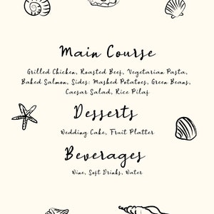 menu with seashell outline