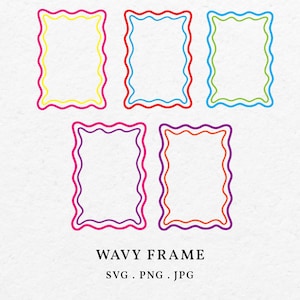波型ボーダーフレームのカラフルなイラストバンドル SVG PNG - 手描きのスカラップフレームアート、曲線フレームの描画 赤、ピンク、青、緑、黄色