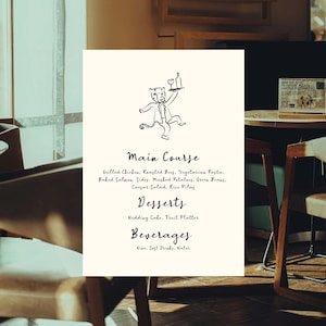 wedding menu with animal waitress