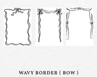 Wavy Bow Border Illustration Bundle, Wedding Invitation Frame (SVG, PNG)