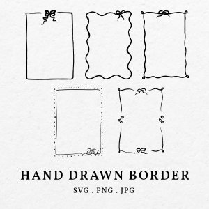 Hand Drawn Wavy Scalloped Border Frame SVG PNG - Drawing Curly Scribble Border, Invitation Stationery Template DIY, Wave Scallop Edge