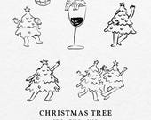 Hand-Drawn Whimsical Christmas Tree Clip Art – SVG PNG Bundle