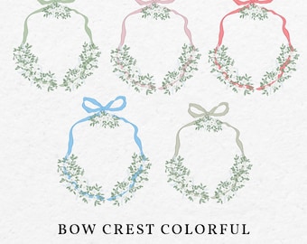 Hand-Drawn Bow Crest Illustration Bundle – Baby Breath Flowers (SVG, PNG)