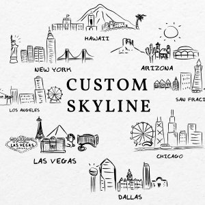 Custom City Skyline - Personalized Cityscape, Custom City Building Outline Line Art