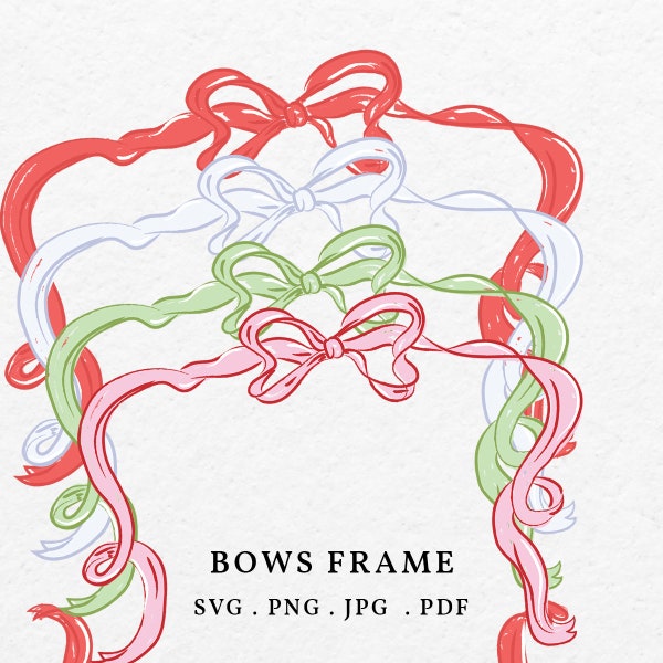 Bows Frame Border Illustration SVG PNG Bundle - Colorful Frame For Baby Shower Invitation, Multicolor Bows Border Art, Pink Baby Blue Red