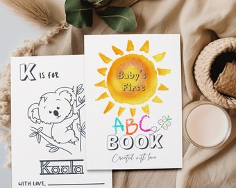 ABC Book Baby Shower Game Boho Sunshine Alphabet Coloring Book Baby's First ABC Book Baby Shower Coloring Pages Digital Download
