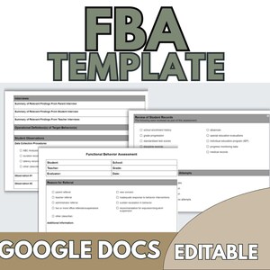 FBA Template, Special Education Data, Function of Behavior, Counselor and School Psychologist Resources, ABA  (Google Docs)