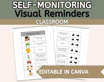Visual Reminders for the Classroom | Self-Monitoring, Visual Supports, Special Education Resources (Editable in Canva)