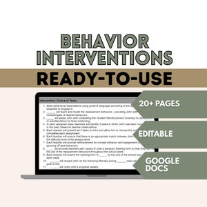 Beteendeinterventioner för nivå 2/nivå 3 BIP | Specialpedagogiska MTSS-blanketter, skolpsykologkurators beteendeplan, redigerbar Google