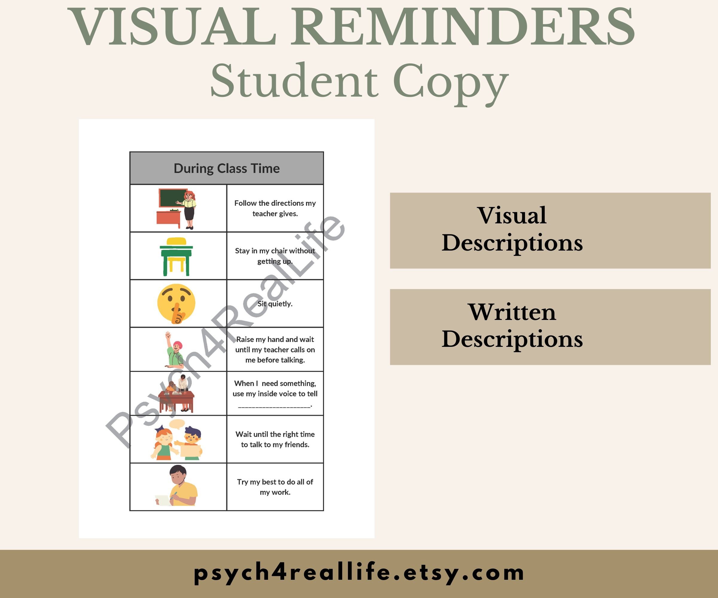 Visual Reading Reminder Self-monitoring Using Visual Reminders - Classroom - Etsy