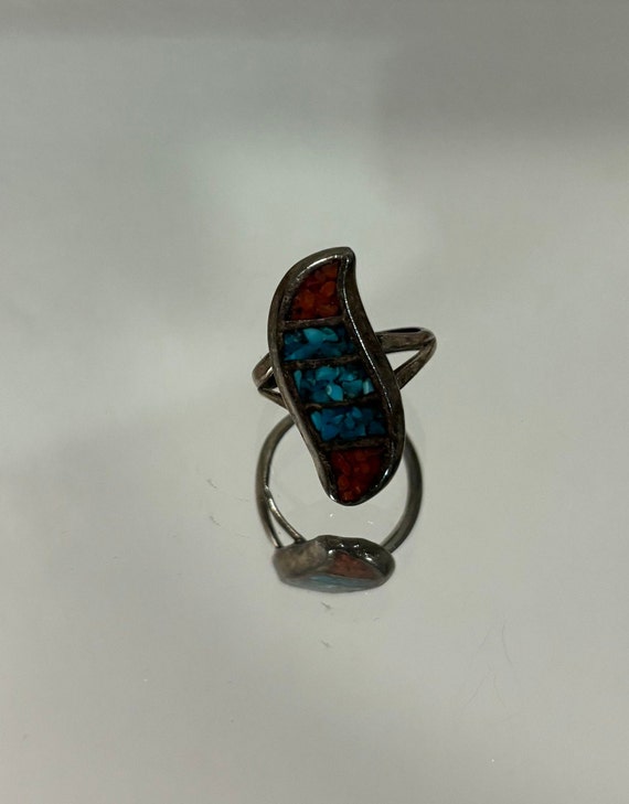 Vintage sterling silver crushed turquoise ring
