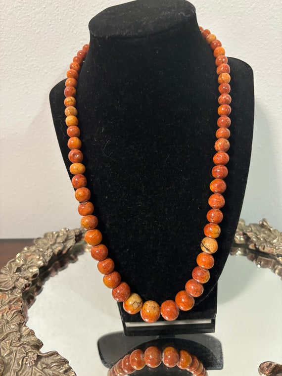 Vintage sponge apple coral necklace 22" graduated… - image 1