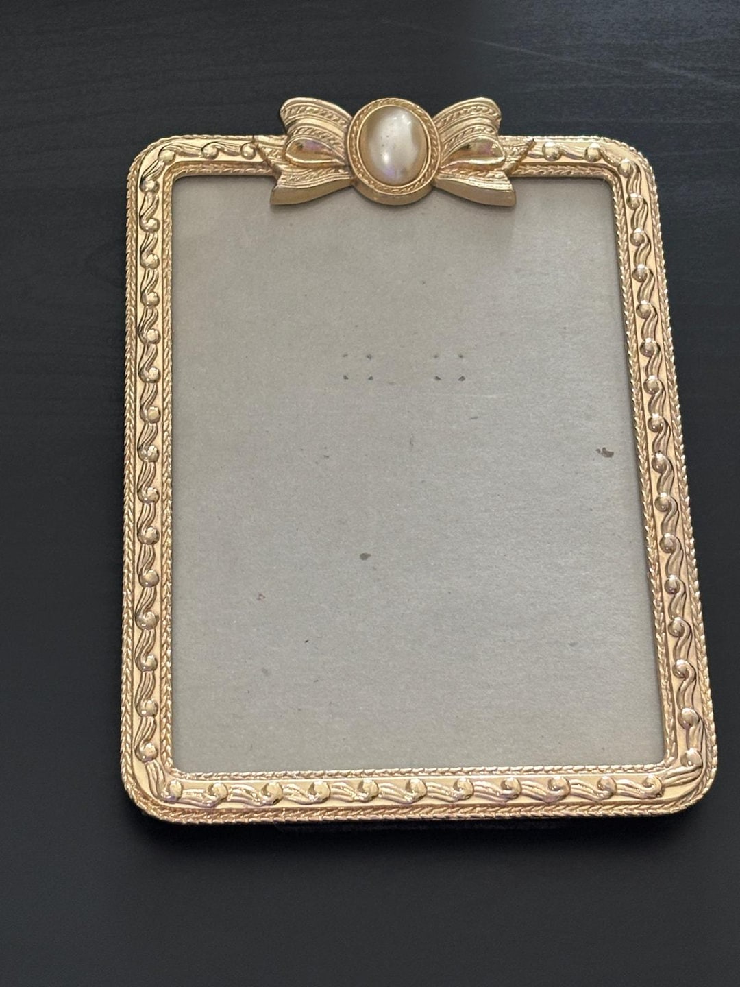 Vintage Gold Tone Metal Picture Frame 80's 90's Bow Faux Pearl 7 X 5 ...