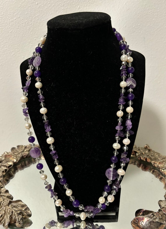 Vintage freshwater pearls genuine amethyst long ne