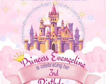 Invitación de Érase una vez / Invitación con temática de princesa / Plantilla de invitación digital editable / Letrero de bienvenida adicional / Fiesta de cuento de hadas encantada