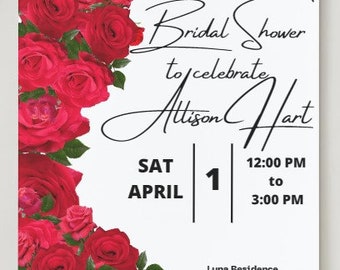 Elegante invitación para despedida de soltera con rosas / Plantilla floral personalizable romántica / Descarga instantánea / Invitación floral para despedida de soltera