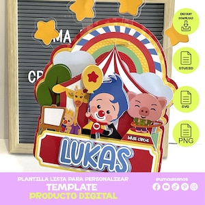 Plim Plim ケーキ トッパー SVG レイヤー テンプレート |ケーキトッパー Plim Plim カットファイル Cricut & Silhouette 用 | Studio Cameo 互換の SVG