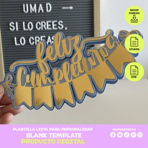 Modèle de décoration de gâteau d'anniversaire camée fichier de découpe SVG Pack de modèles de joyeux anniversaire SVG Joyeux anniversaire pour Cricut ou Cameo
