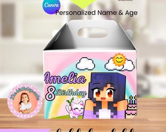 APHMAU Gable Box Label Printable, APHMAU Birthday Party Favor Box Sticker, Editable Gift Box Decoration + FREE Stickers