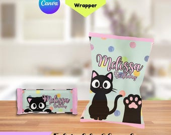 Editable cats kitties Chip Bag Wrapper Printable – cats kitties Birthday Party Favor – Instant Download + FREE Snickers Chocolate Wrapper