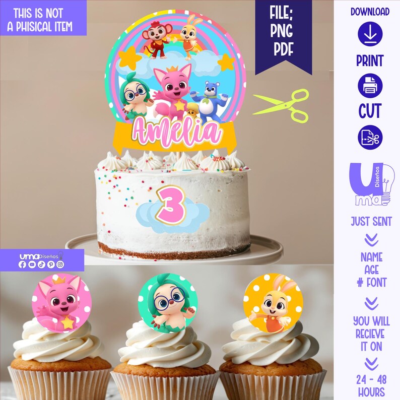 Printable Pinkfong Cake Topper Perfect for Kids Parties Free Cupcake ...