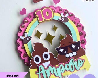 Poop emoji Cake Topper SVG Template | Cake Topper poo emoji Cut Files for Cricut & Silhouette | Studio Cameo Compatible SVG
