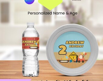 Construction Water Bottle Label Printable Editable + Free Paper Plate Label, Construction Party Drink Label, Construction Theme Party