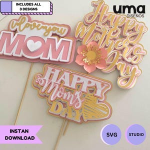 Moederdag taarttopper snijbestand - DIY digitaal downloadontwerp voor Silhouette & Critcut - Floral Moederdag taarttopper snijbestand SVG