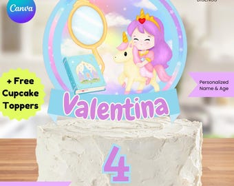 Editable unicorn Cake Topper Printable – Birthday Party Decoration – Instant Download – Cute Party Decor for Kids Celebration