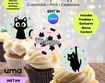 cats kitties Cupcake Toppers Printable, cats kitties PARTY Party Decor, Editable cats kitties Party Decorations, Instant Download
