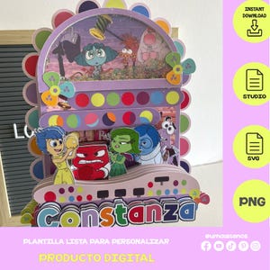 Inside Out 2 Cake Topper SVG Shaker Template, Movie Emotions Birthday Cut File for Cricut Silhouette Studio, 3D Kids Party Decor Layered