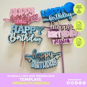 5 MODÈLE Joyeux anniversaire SVG bundle Joyeux anniversaire Cake topper cameo SVG fichier coupé Joyeux anniversaire Modèle Joyeux anniversaire pour cricut