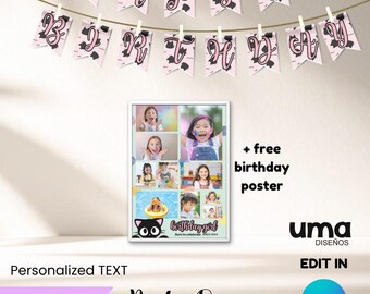 cats kitties Party Banner Printable Editable + Free Birthday Poster, cats kitties Backdrop Decor, Dessert Table Background Digital Download