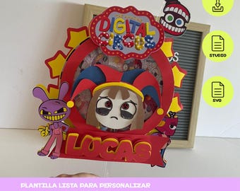 Geweldige digitale circus sjabloon taarttopper Geweldige digitale circus taarttopper SVG-snijbestand De geweldige digitale circus cameo sjabloon cricut