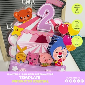 Plim Plim Layered Cake Topper Cut File Plim plim SVG & Studio Format for Crafting and DIY Party Decor Template plim plim caketopper