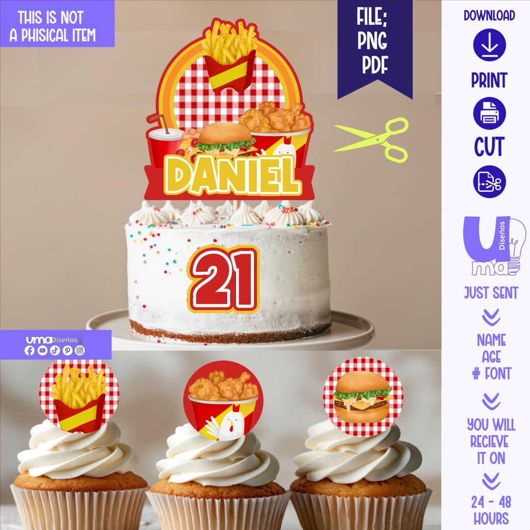 Food Case Topper Printable Fast Food Cake Topper – Perfect for Foodies & Baby Food ...