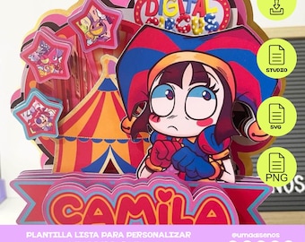 Geweldige digitale circus sjabloon taarttopper Geweldige digitale circus taarttopper SVG-snijbestand De geweldige digitale circus cameo sjabloon cricut