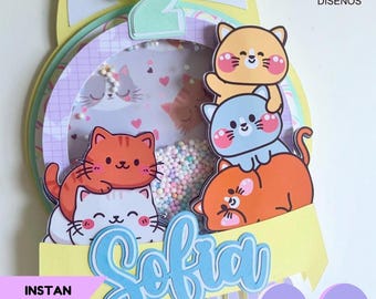 kittens Cake Topper SVG Shaker Template | Cake Topper Kitty Cut Files for Cricut & Silhouette | Studio Cameo Compatible SVG