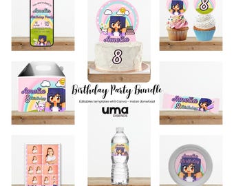 Aphmau Birthday Party Decorations Bundle Editable Canva Template, Printable Party Kit, Chip Bag, Invitation, Cupcake Toppers