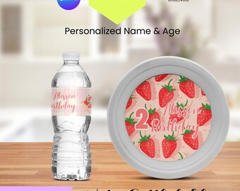 STRAWBERRY Water Bottle Label Printable Editable + Free Paper Plate Label, STRAWBERRY Party Drink Label, STRAWBERRY Theme Party Decorations