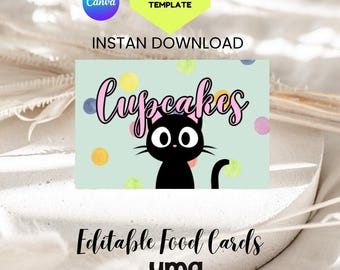 cats kitties Food Card Printable Editable Party Food Labels cats kitties Birthday Buffet Sign Candy Table Decor Instant Download